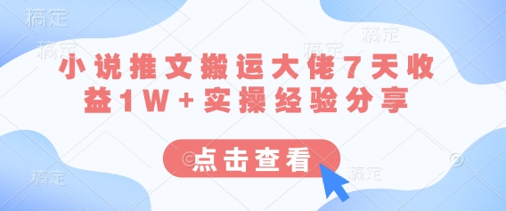 小说推文搬运大佬7天收益1W+实操经验分享|轻创终点站