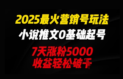 2025最火营销号玩法：小说推文0基础起号，7天涨粉5000，收益轻松破k|轻创终点站